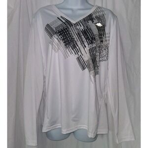 White Long Sleeve Activewear V-Neck‎ Pullover Nordictrack Size XL Women's Pocket